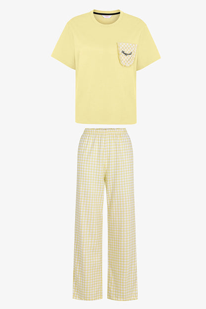 Açık Sarı Sleepy Soul Pamuklu Pantolon Pijama Takımı