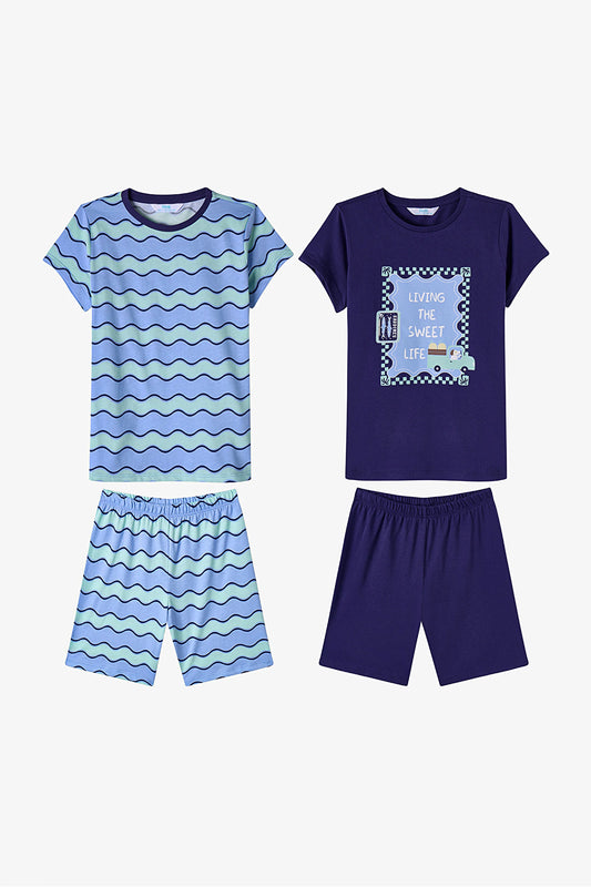 Mavi Erkek Çocuk Blue Waves Pamuklu 2'li Pijama Takımı