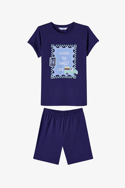 Mavi Erkek Çocuk Blue Waves Pamuklu 2'li Pijama Takımı