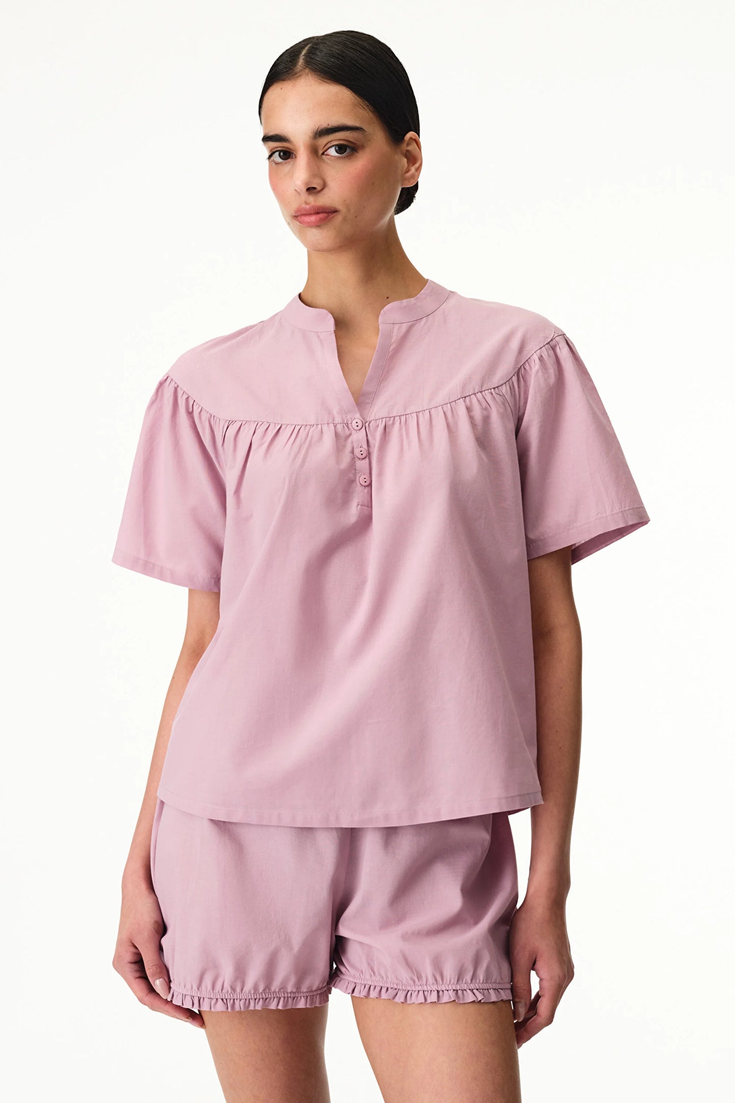 Pembe Petal Pamuklu Şortlu Pijama Takımı