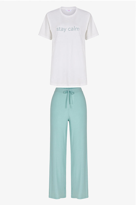 Mint Yeşili Mama Stay Calm Pantolon Pijama Takımı
