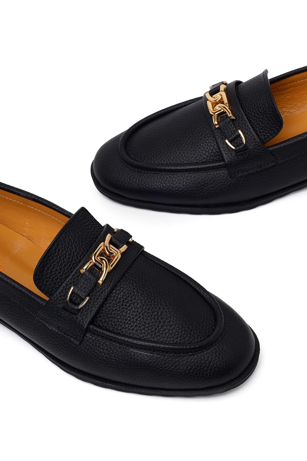 Kadın Siyah Tokalı Maskülen Deri Loafer
