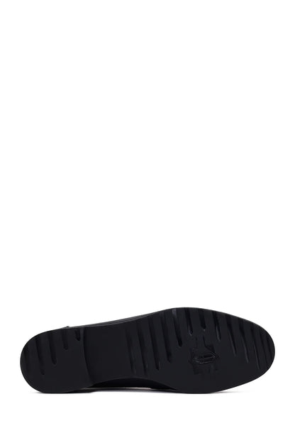 Kadın Siyah Tokalı Maskülen Deri Loafer