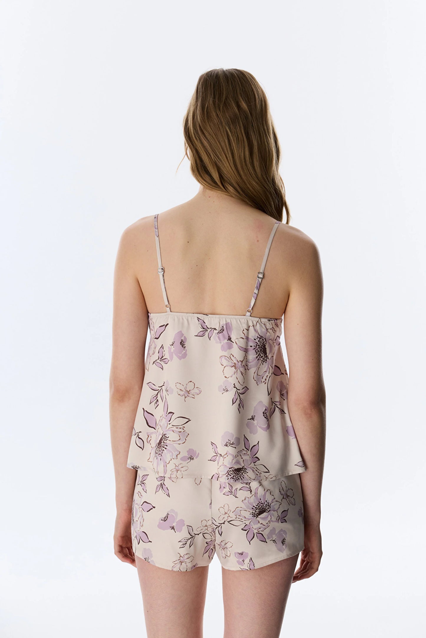 Pastel Bej Petal Saten Atlet Pijama Üstü