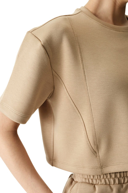 Bej Ipeksi Dokunuş Silky Touch Dikiş Detaylı Bisiklet Yaka Tişört