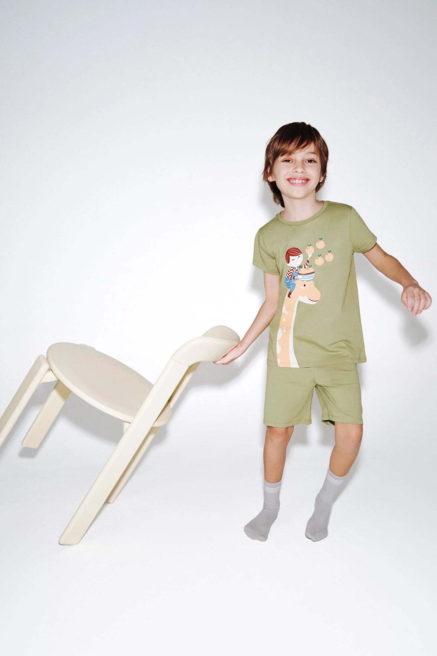 Haki Erkek Çocuk Dino In The Field Pamuklu 2'li Pijama Takımı