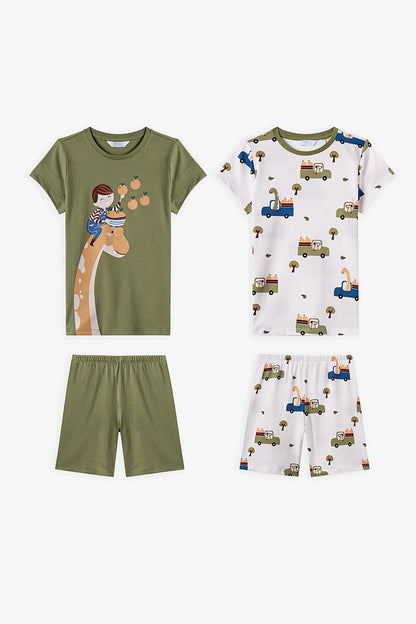 Haki Erkek Çocuk Dino In The Field Pamuklu 2'li Pijama Takımı