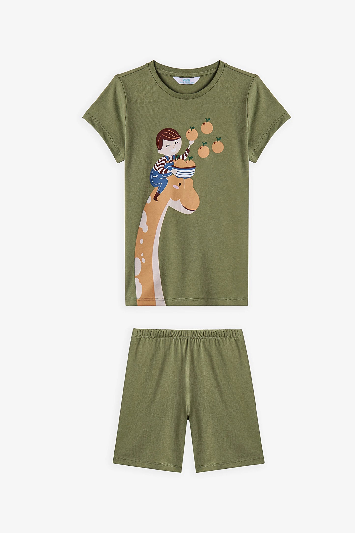 Haki Erkek Çocuk Dino In The Field Pamuklu 2'li Pijama Takımı