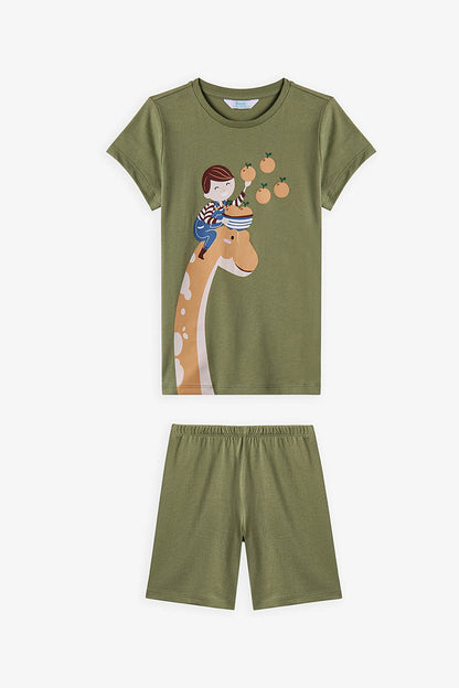 Haki Erkek Çocuk Dino In The Field Pamuklu 2'li Pijama Takımı