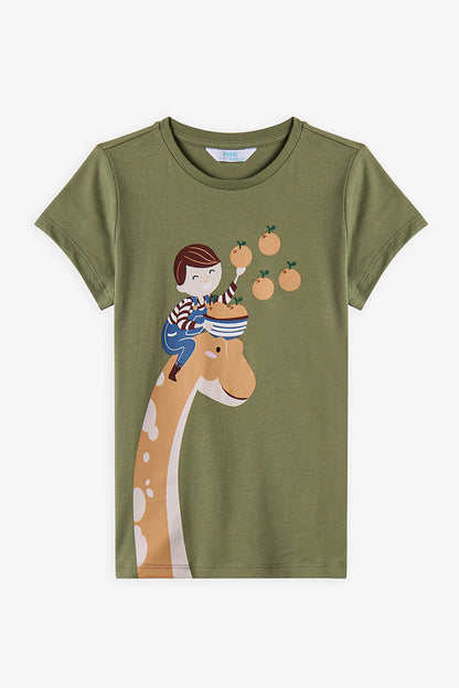 Haki Erkek Çocuk Dino In The Field Pamuklu 2'li Pijama Takımı