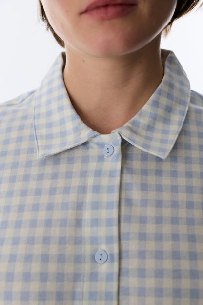Mavi Cozy Club Gingham Pamuklu Gömlek Pantolon Pijama Takımı