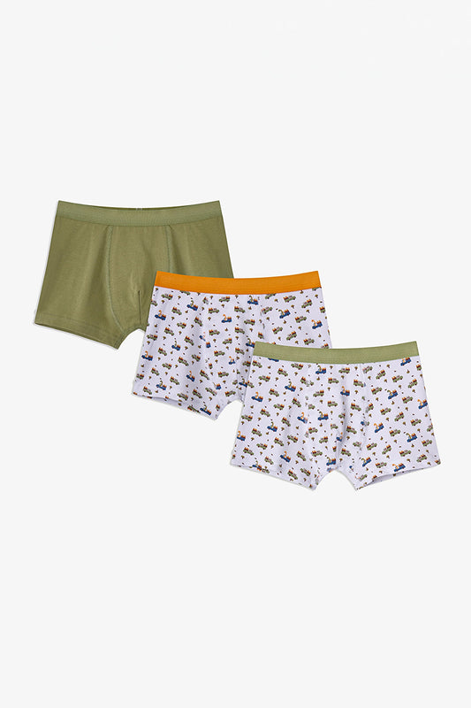Haki Erkek Çocuk Dino In The Field 3'lü Boxer