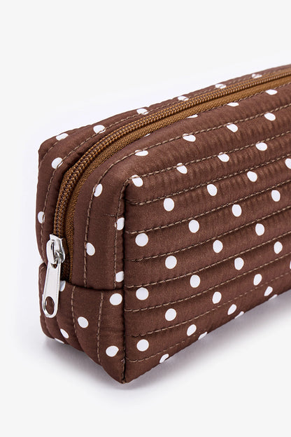 Koyu Kahverengi Polka Makyaj Çantası
