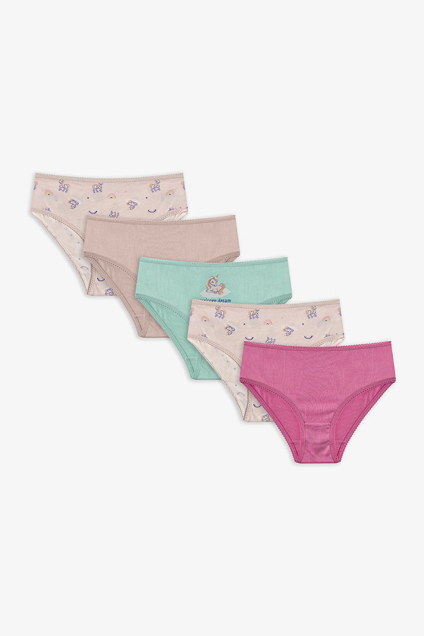 Renkli Kız Çocuk Unicorn Dream Pamuklu 5'li Slip Külot