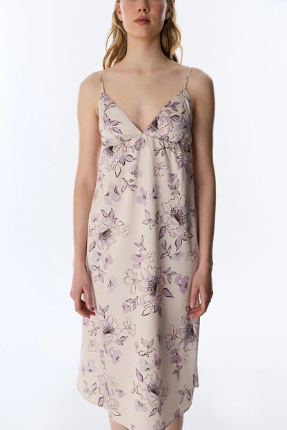 Pastel Bej Petal Saten Gecelik