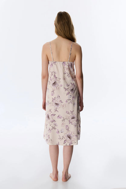 Pastel Bej Petal Saten Gecelik