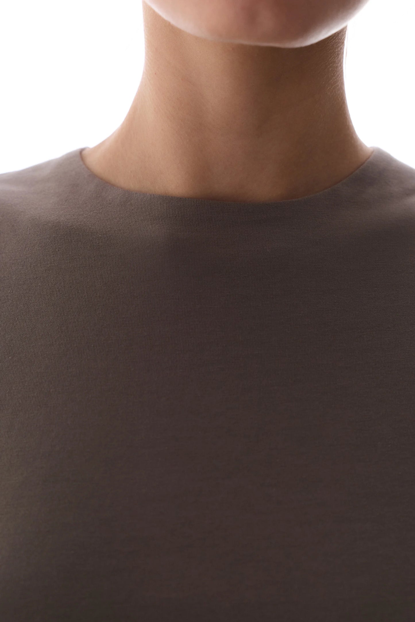 Gri Bisiklet Yaka Crop Pamuklu Tişört