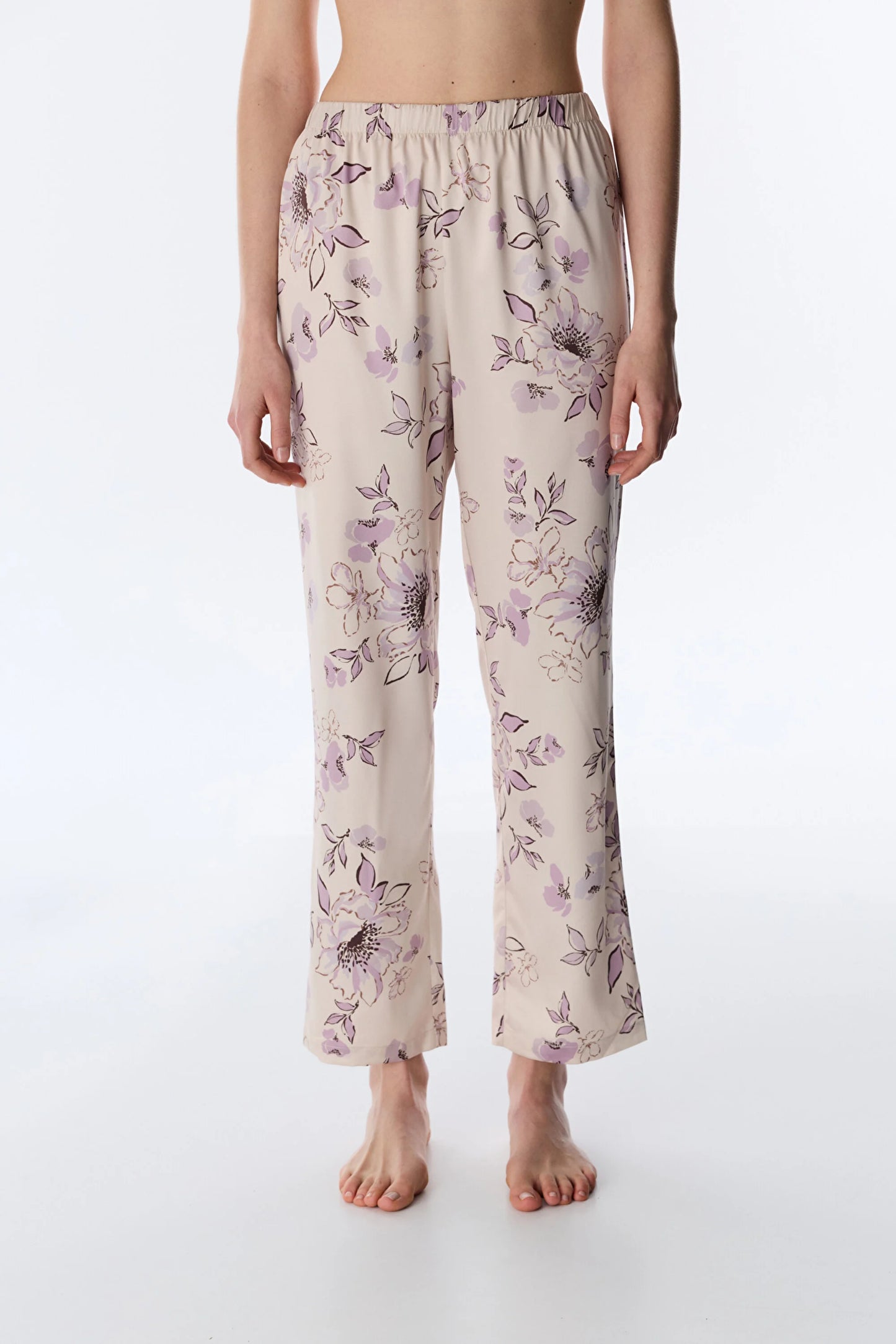 Pastel Bej Petal Saten Pantolon Pijama Altı