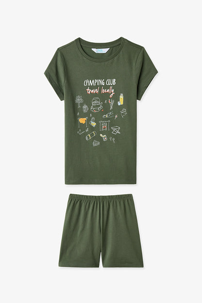Yeşil Erkek Çocuk Camping Club Pamuklu 2'li Pijama Takımı