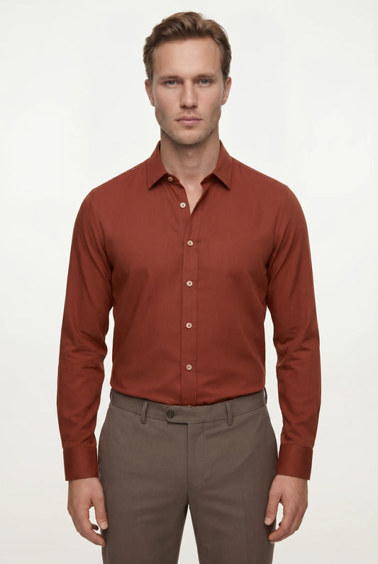 Tween Slim Fit Tarçın Düz Easy Care Gömlek