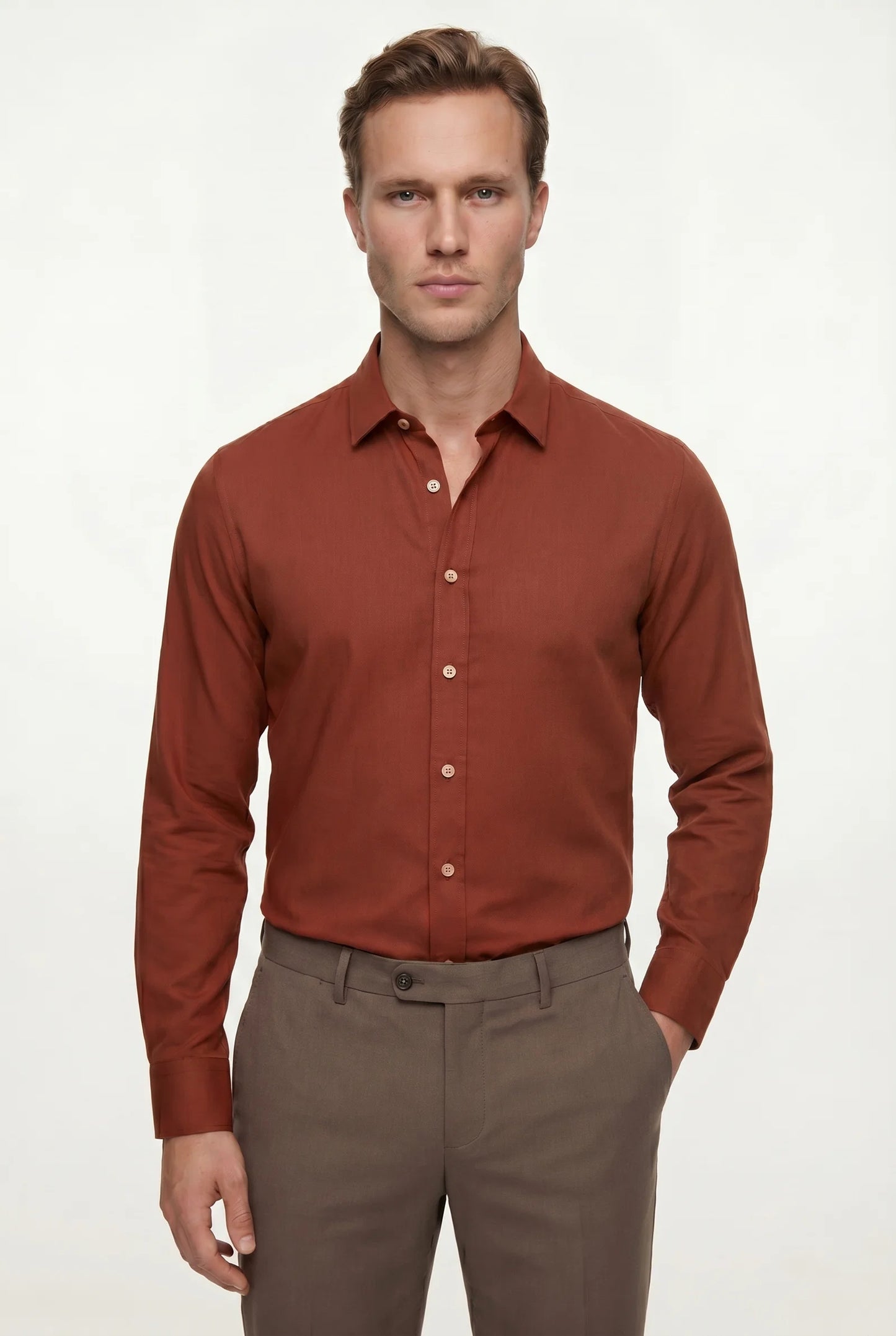 Tween Slim Fit Tarçın Düz Easy Care Gömlek