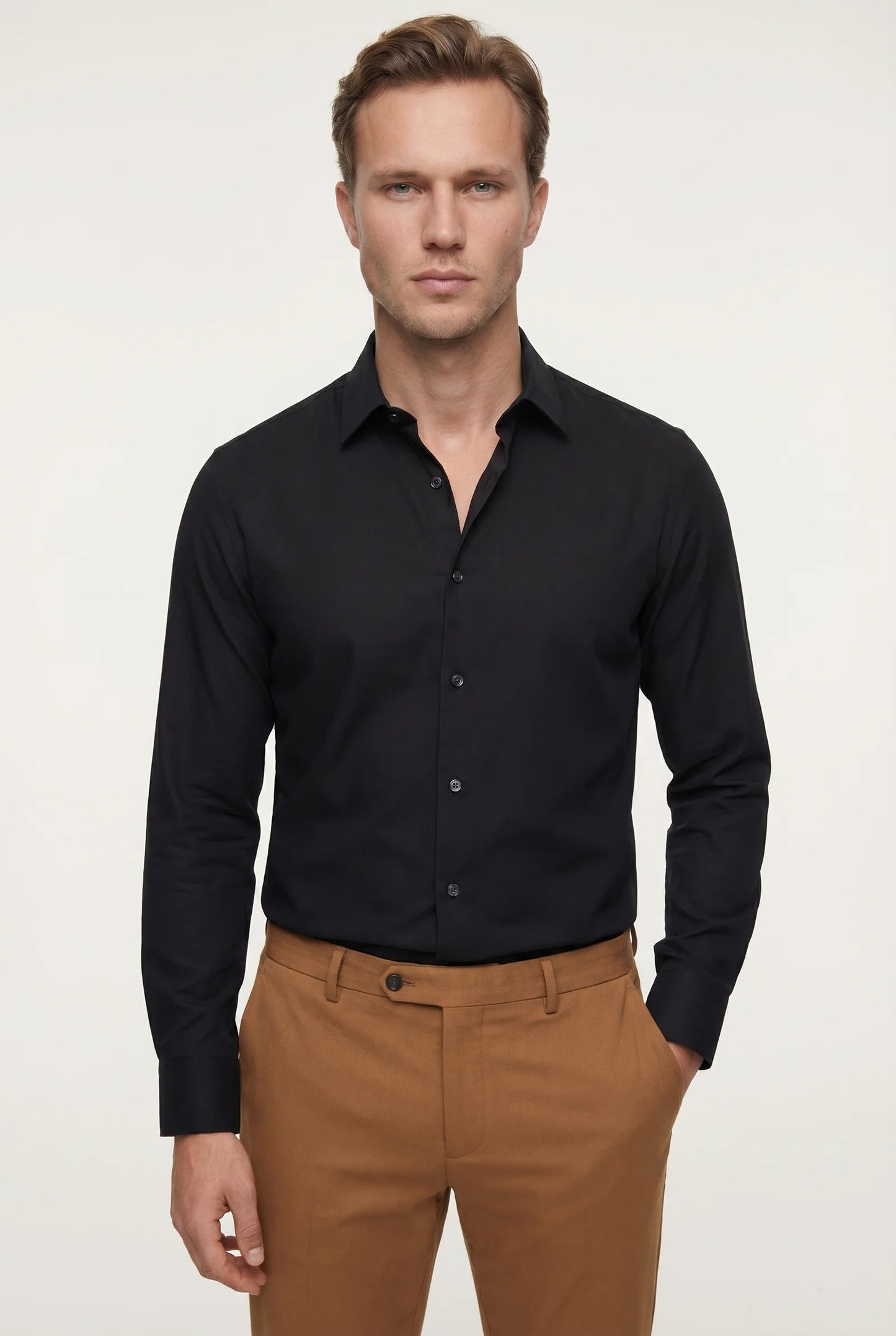 Tween Slim Fit Siyah Düz Easy Care Gömlek