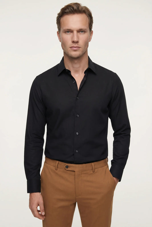 Tween Slim Fit Siyah Düz Easy Care Gömlek