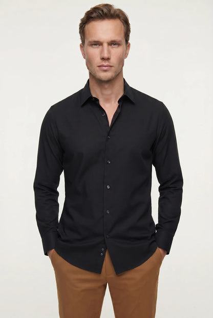 Tween Slim Fit Siyah Düz Easy Care Gömlek