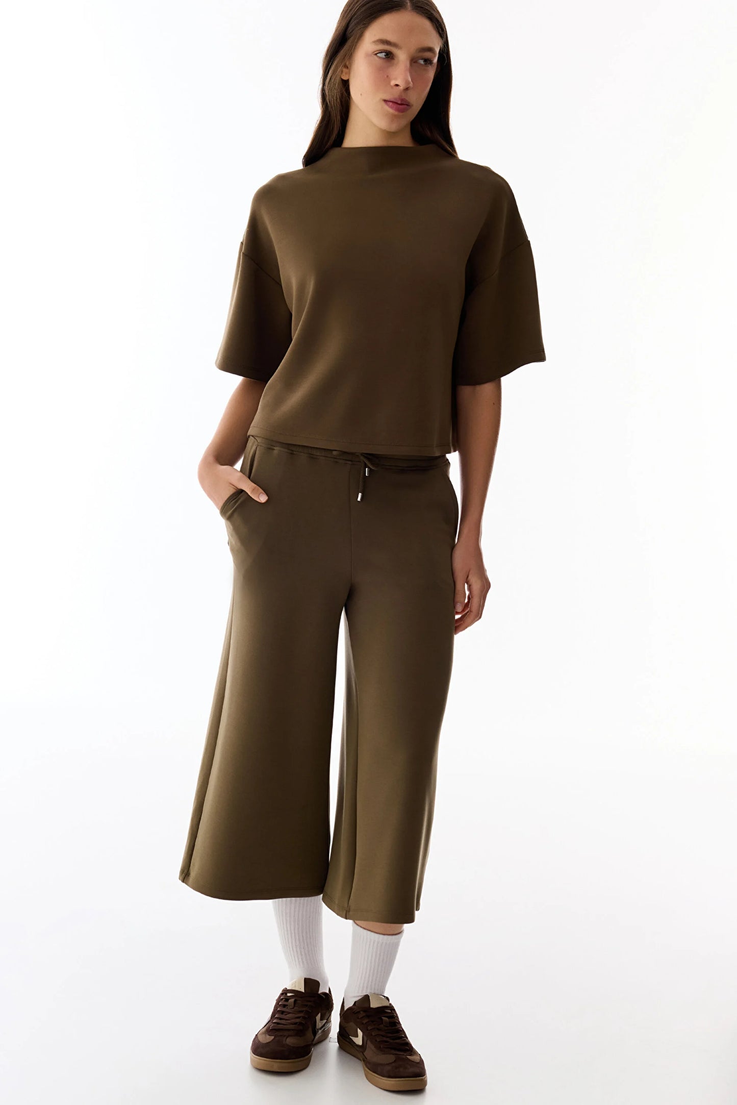 Haki Crop Modal Pantolon