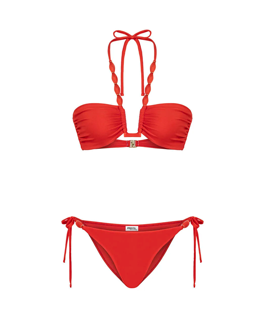 Kırmızı Karma Aksesuarlı Büzgülü Bikini Seti Is1260038018034 | Ipekyol