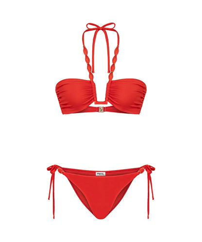 Kırmızı Karma Aksesuarlı Büzgülü Bikini Seti Is1260038018034 | Ipekyol