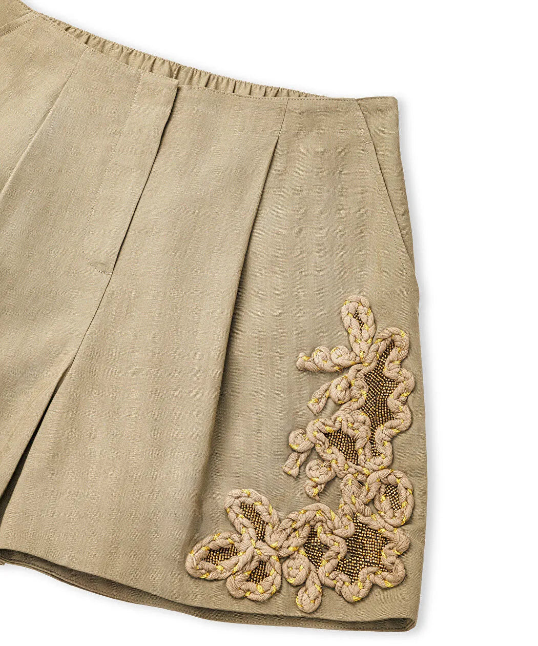 Haki Aplikeli Pileli Şort Is1260013041176 | Ipekyol