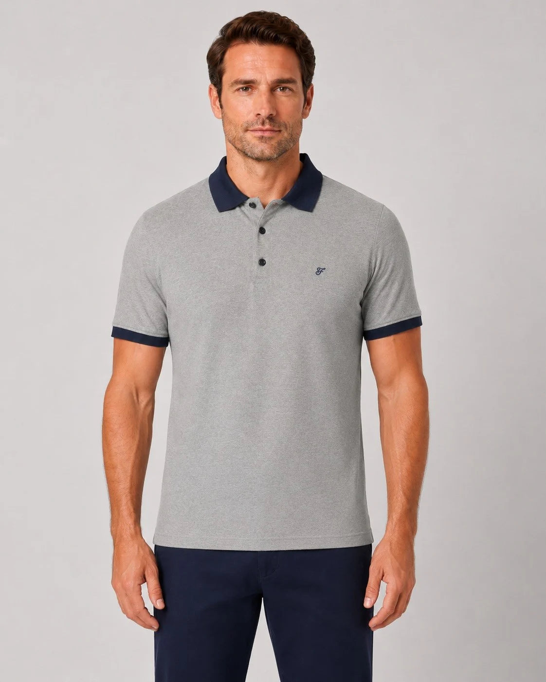 Comfort Fit Rahat Kalıp %100 Pamuk Kıvrılmaz Yaka Bej Lacivert Polo Yaka Tişört Ts 931