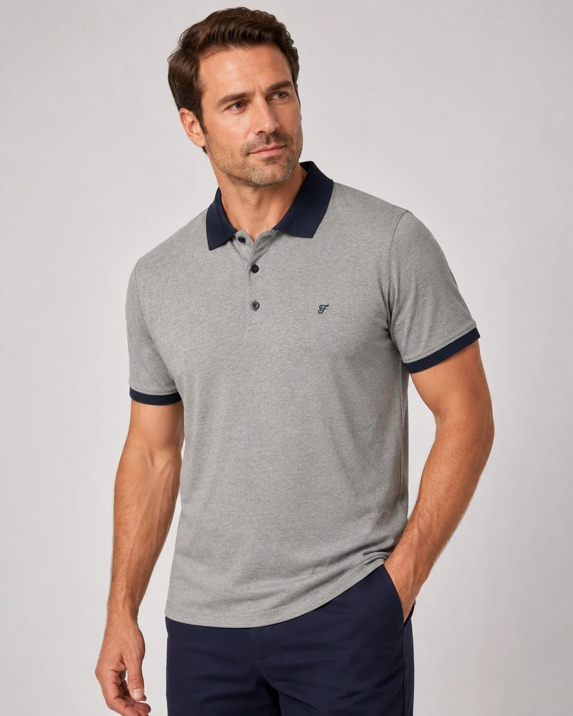 Comfort Fit Rahat Kalıp %100 Pamuk Kıvrılmaz Yaka Bej Lacivert Polo Yaka Tişört Ts 931