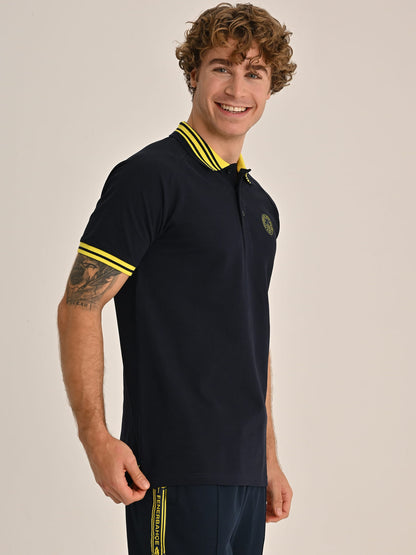 Fenerbahçe Lacivert Tribün Tek Renk Logolu Erkek Polo Tshirt