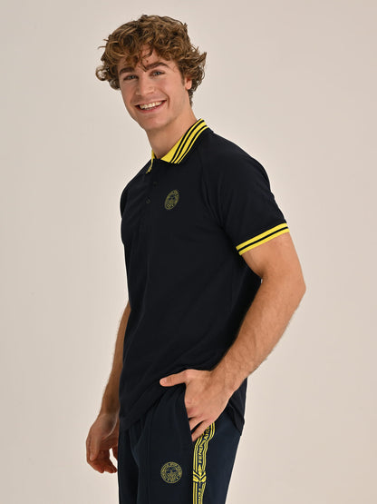 Fenerbahçe Lacivert Tribün Tek Renk Logolu Erkek Polo Tshirt