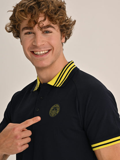Fenerbahçe Lacivert Tribün Tek Renk Logolu Erkek Polo Tshirt