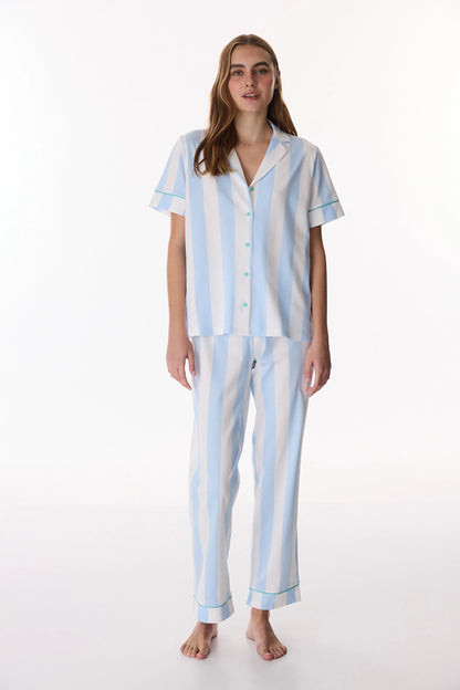 Açık Mavi Dreamy Mood Pamuklu Gömlek Pantolon Pijama Takımı