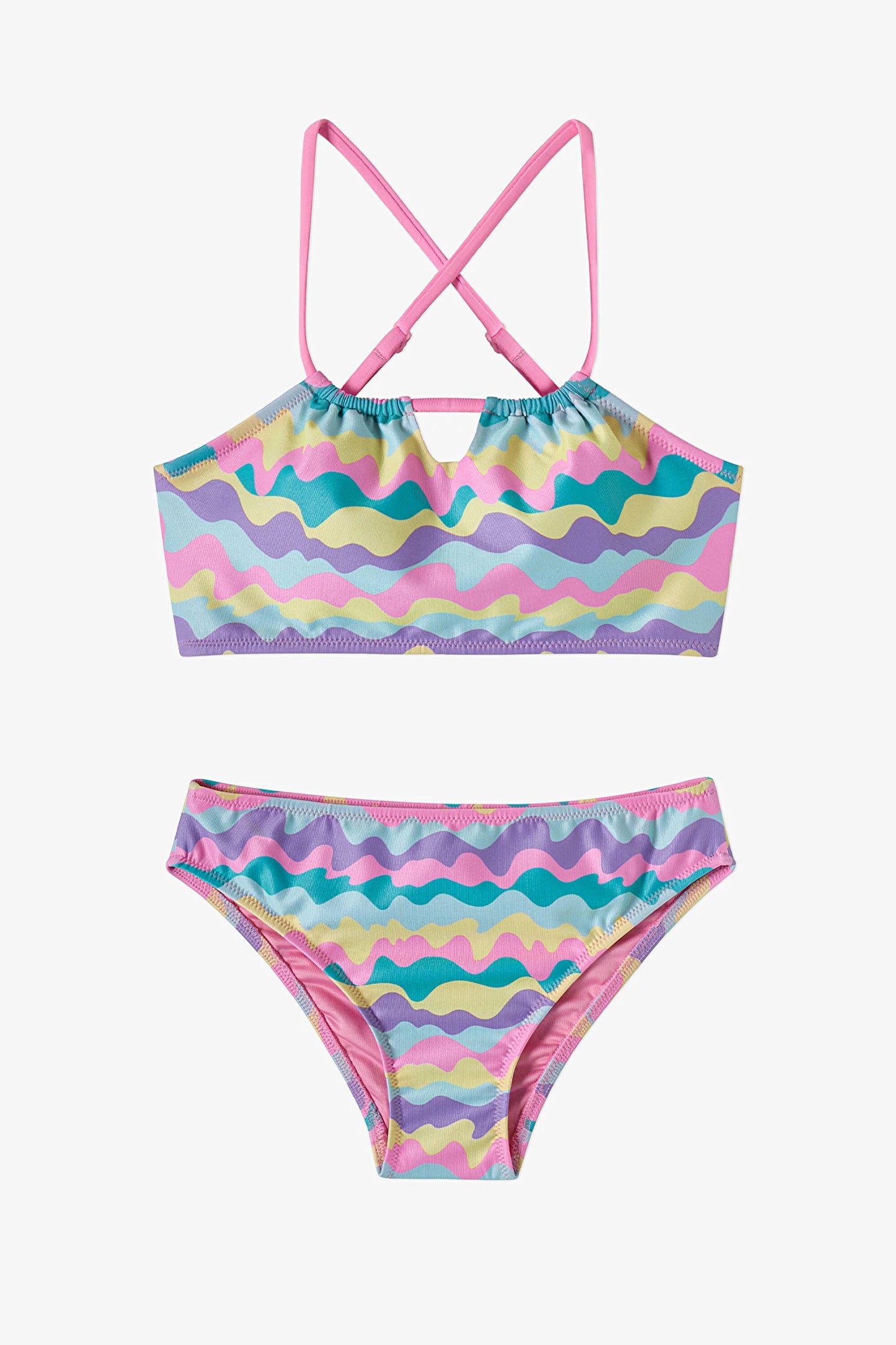 Renkli Genç Kız Colorful Wave Halter Bikini Takımı