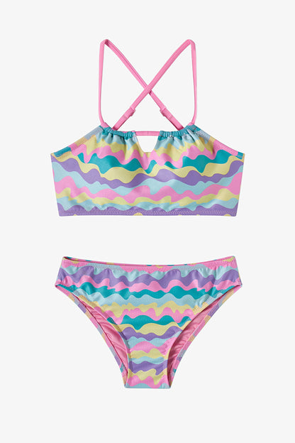Renkli Genç Kız Colorful Wave Halter Bikini Takımı