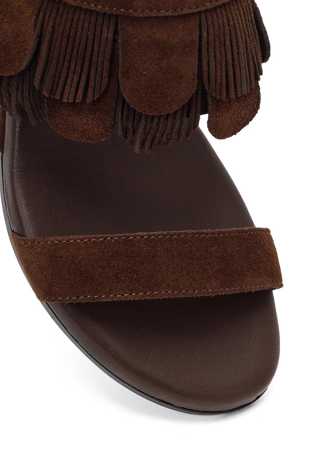 Kadın Kahverengi Dolgu Topuklu Süet Deri Terlik