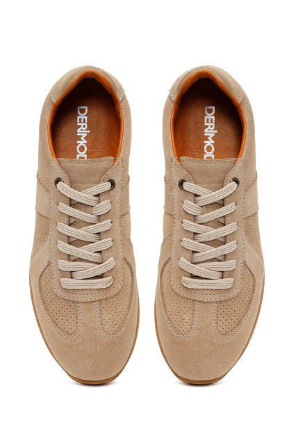 Erkek Bej Bağcıklı Süet Deri Sneaker
