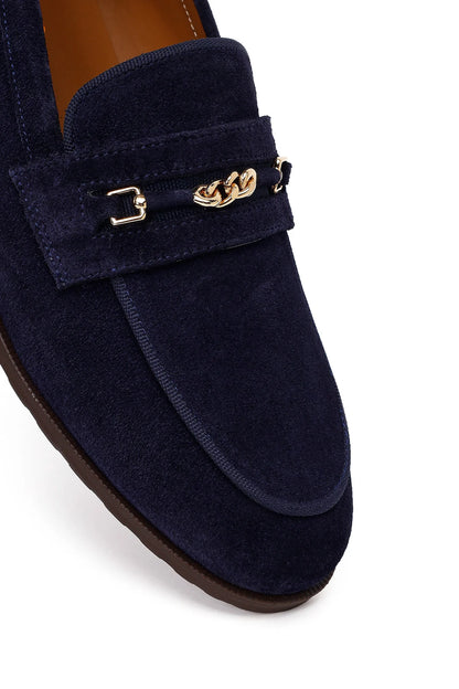 Kadın Lacivert Tokalı Süet Deri Maskülen Loafer