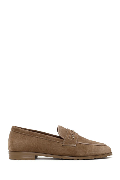 Kadın Vizon Tokalı Süet Deri Maskülen Loafer