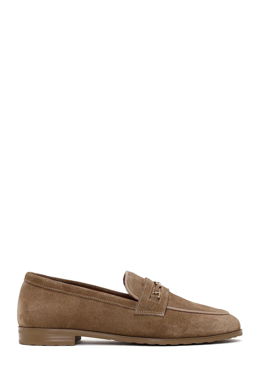 Kadın Vizon Tokalı Süet Deri Maskülen Loafer