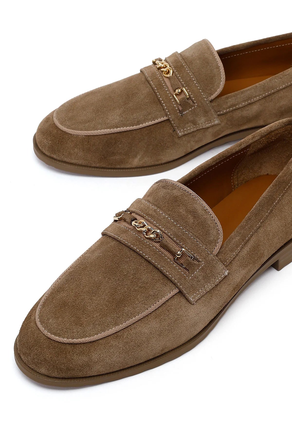 Kadın Vizon Tokalı Süet Deri Maskülen Loafer