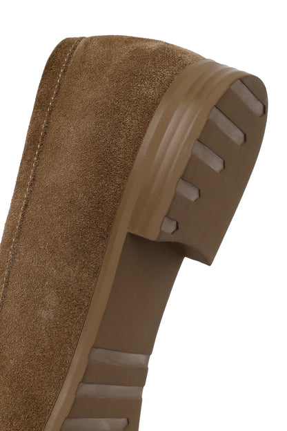 Kadın Vizon Tokalı Süet Deri Maskülen Loafer