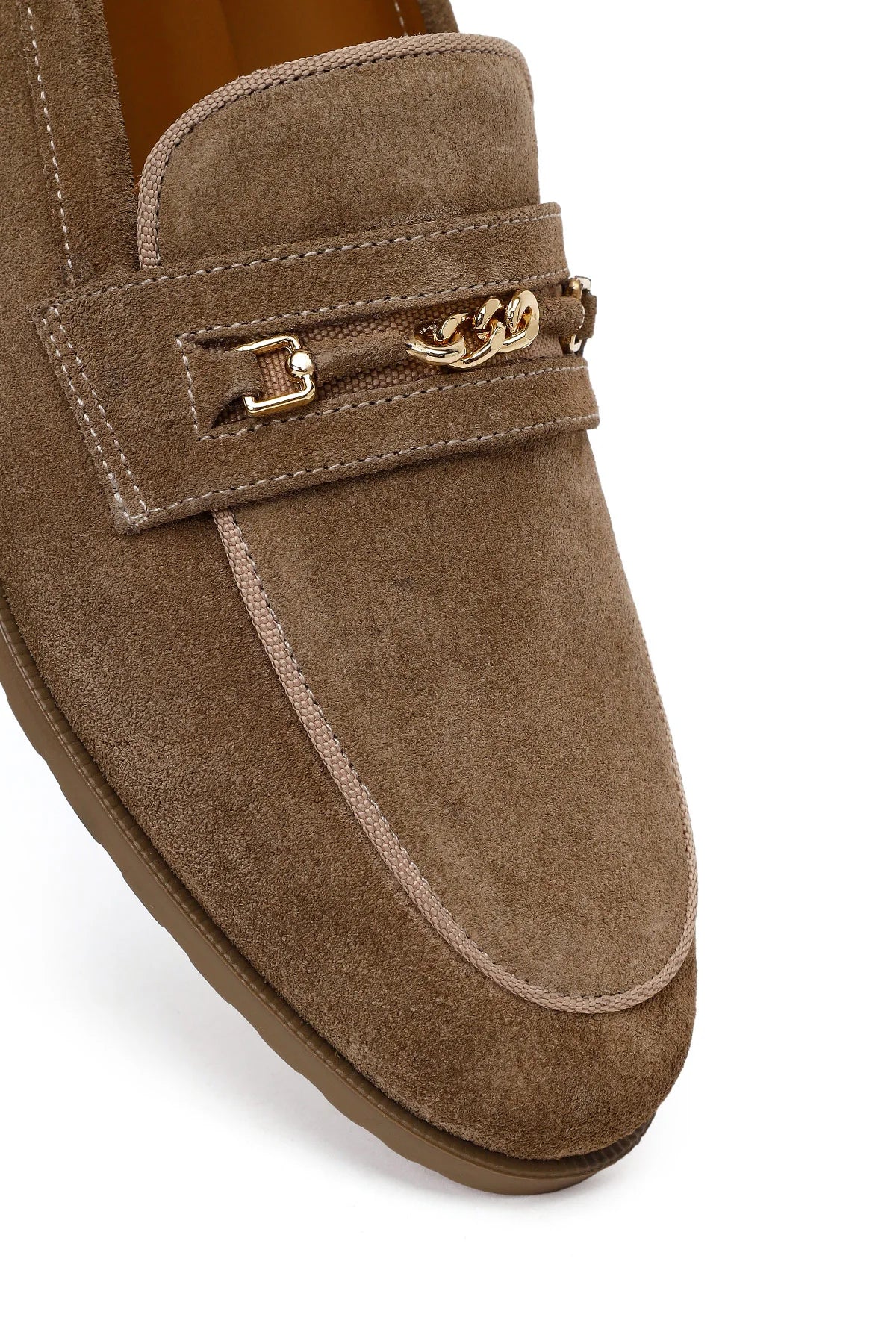 Kadın Vizon Tokalı Süet Deri Maskülen Loafer