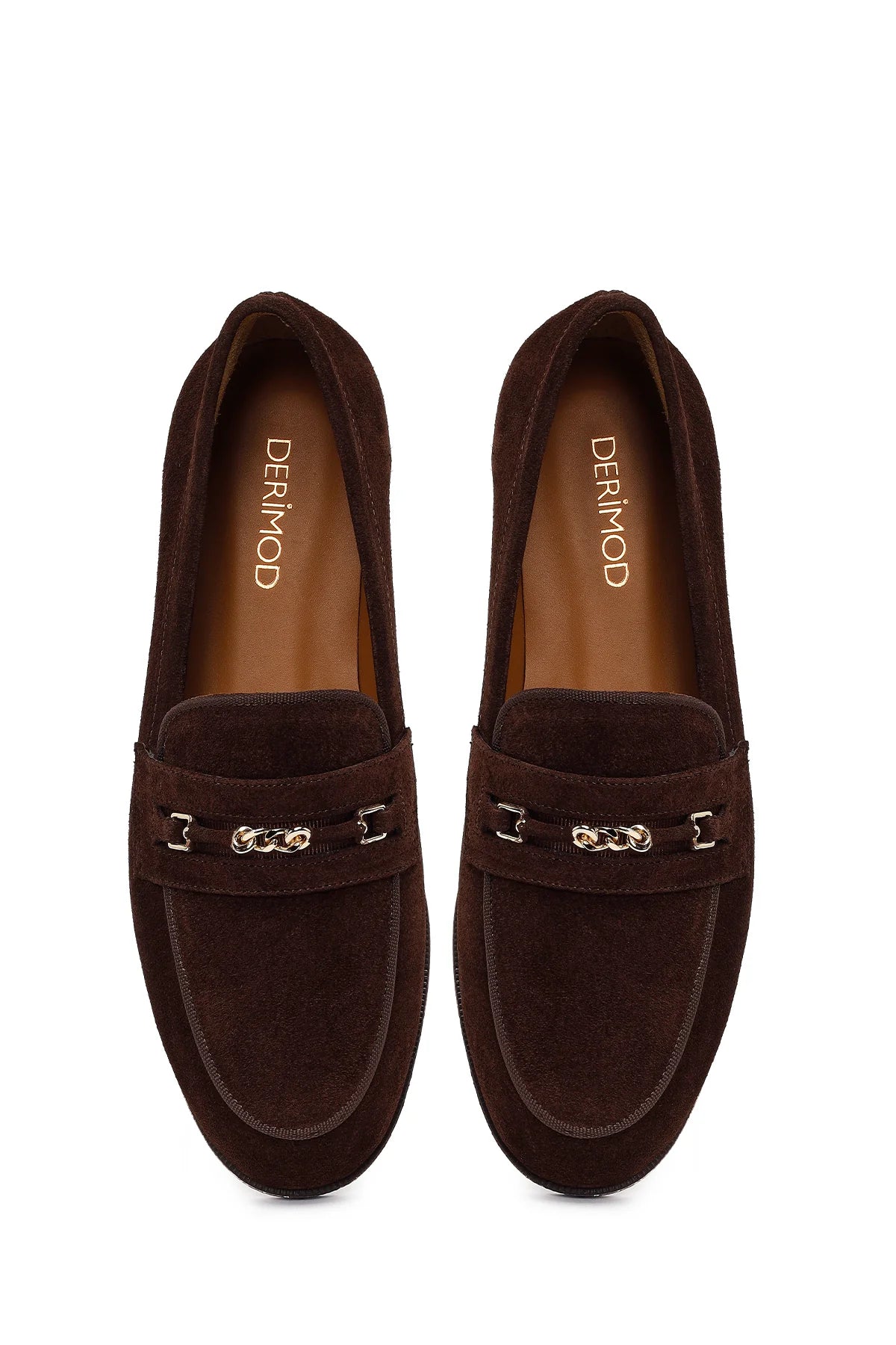 Kadın Kahverengi Tokalı Süet Deri Maskülen Loafer