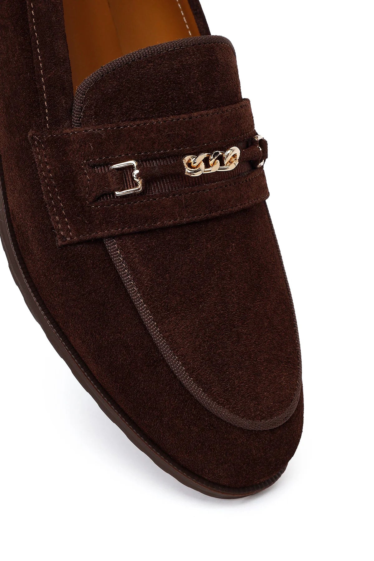 Kadın Kahverengi Tokalı Süet Deri Maskülen Loafer